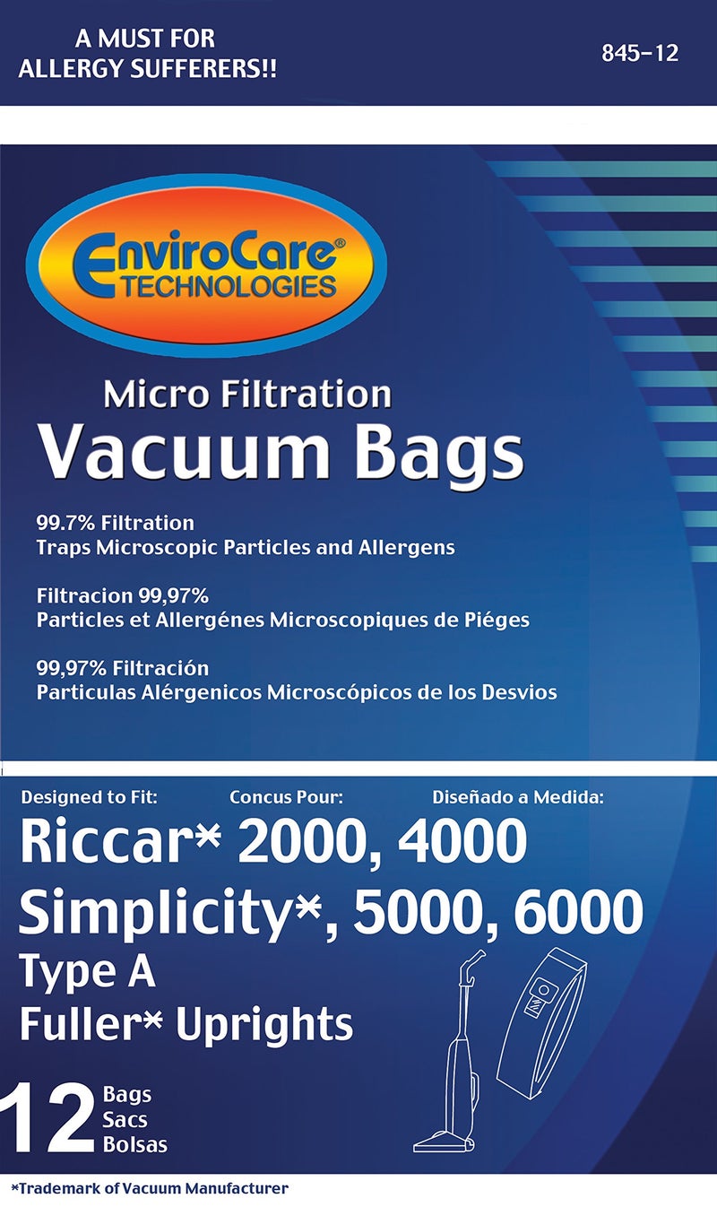 ENVIROCARE أكياس غبار مكنسة كهربائية ميكرو فلتر EnviroCare بديلة تناسب Riccar 2000 و 4000 وسلسلة Vibrance. Simplicity 5000 و 6000 ونوع Symmetry A عبوة 12 - Image 2